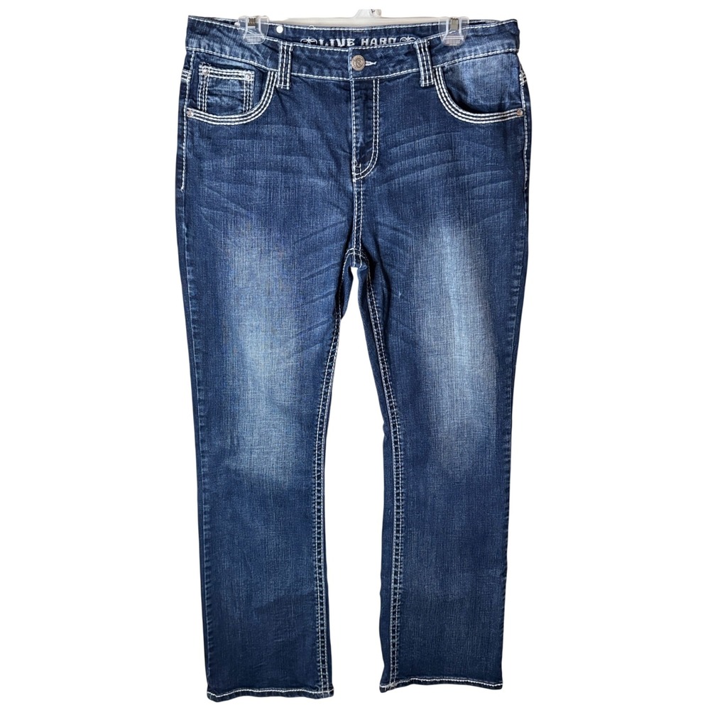 Y2K 2000s Western Live Hard Bootcut Jeans Womens 16 Blue Indie Grunge Streetwear